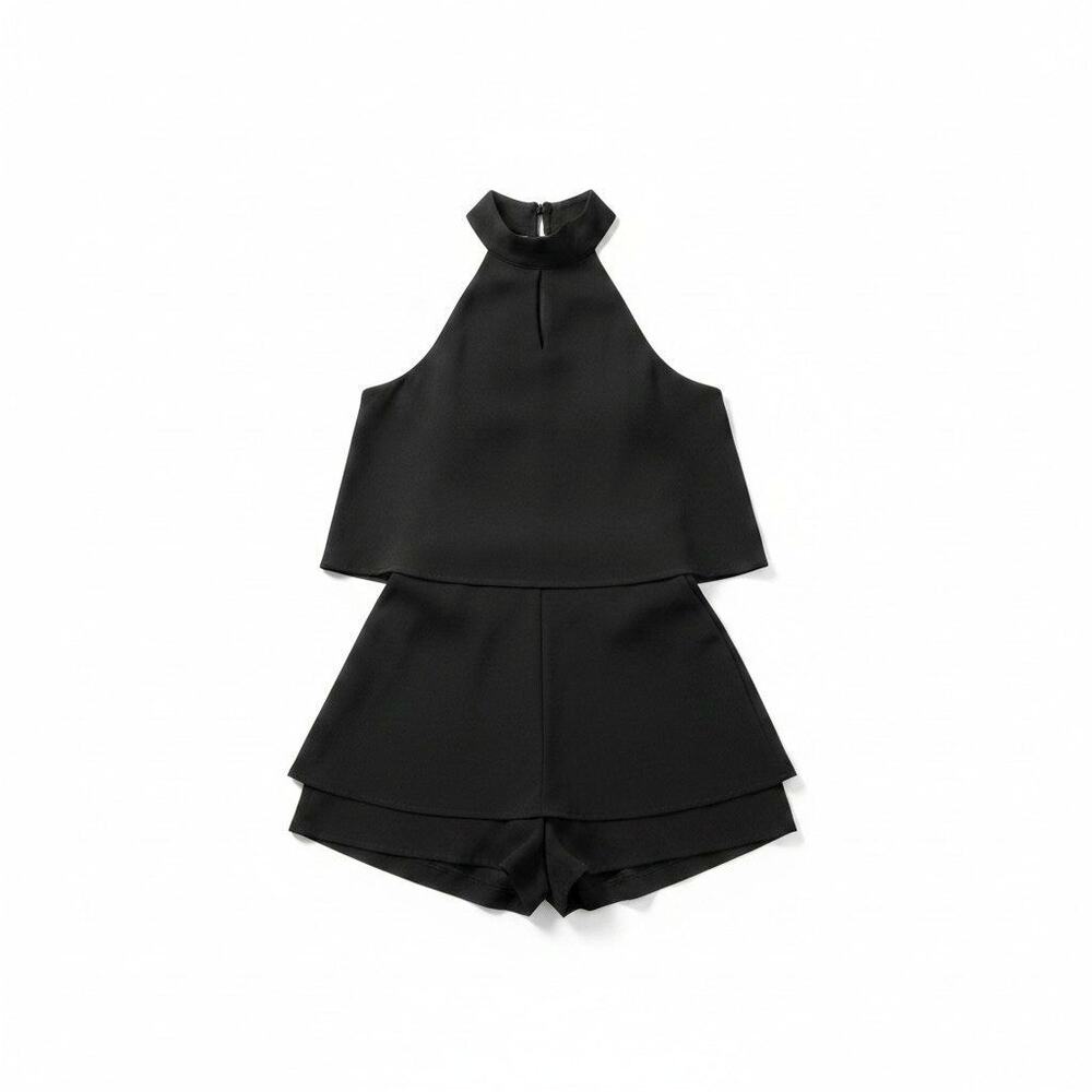 RIVER ISLAND Womens Keyhole High Neck Sleeveless Romper Black S 4-6 Boho Party